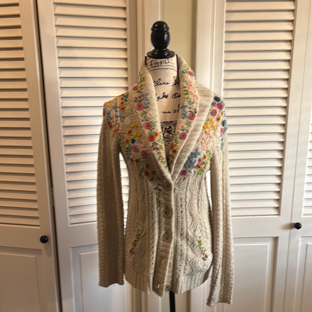 Women's Cream Sweater with Colorful Hand Embroidery